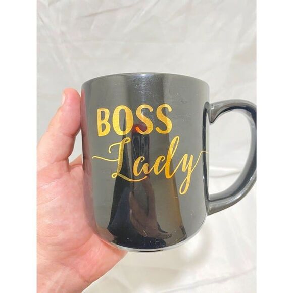 Boss Lady Coffee Mug Black and Gold Size 4 Inch Tall X 3.75 Inch Diameter - Picture 6 of 7